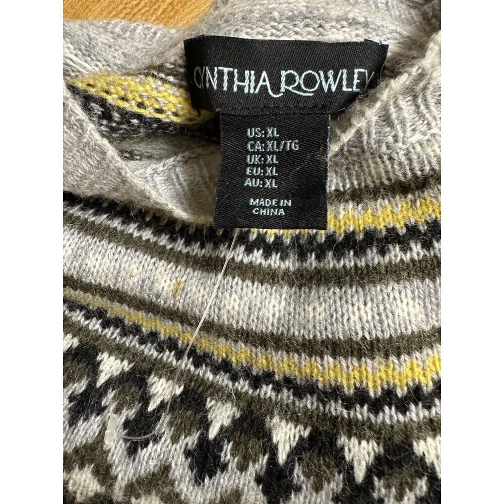 Cynthia Rowley Fair Isle Sweater Dress Gray Yellow Black Knit Women’s XL - Picture 5 of 6